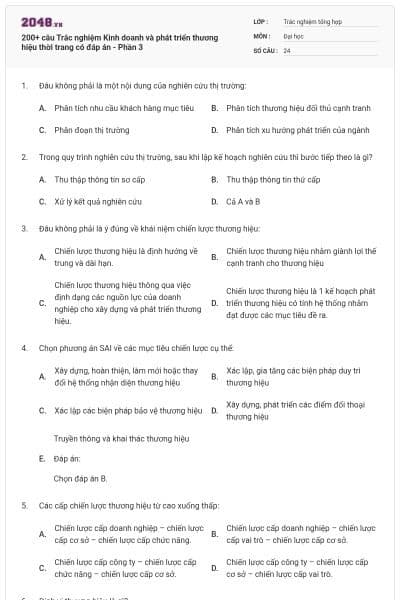 200+ câu Trắc nghiệm Kinh doanh và phát triển thương hiệu thời trang có đáp án - Phần 3