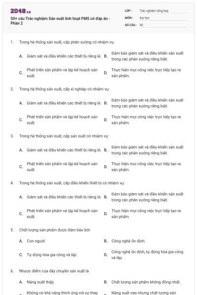 50+ câu Trắc nghiệm Sản xuất linh hoạt FMS có đáp án - Phần 2