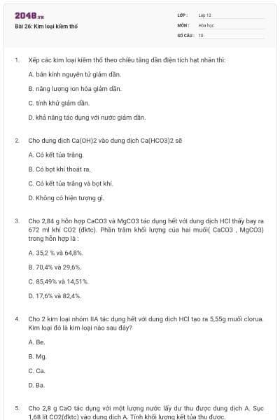 Bài 26: Kim loại kiềm thổ