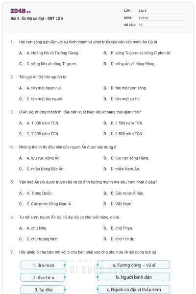 Bài 8. Ấn Độ cổ đại - SBT LS 6