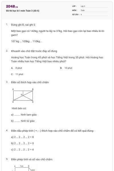 Đề thi học kì I môn Toán 3 (đề 6)