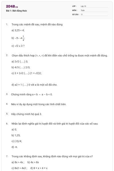 Bài 1: Bất đẳng thức