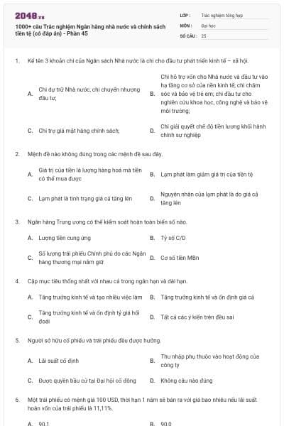 1000+ câu Trắc nghiệm Ngân hàng nhà nước và chính sách tiền tệ (có đáp án) - Phần 45