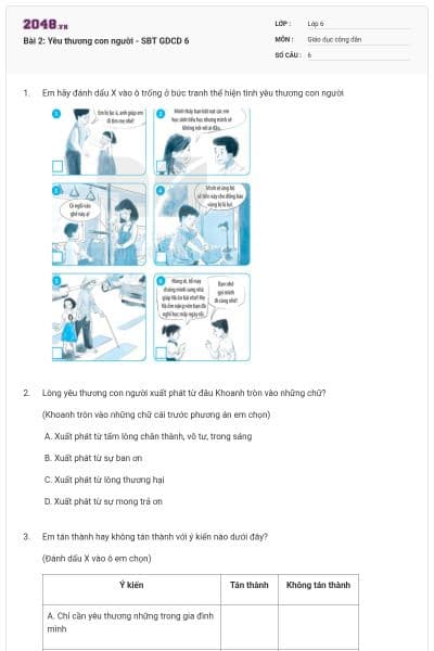 Bài 2: Yêu thương con người - SBT GDCD 6