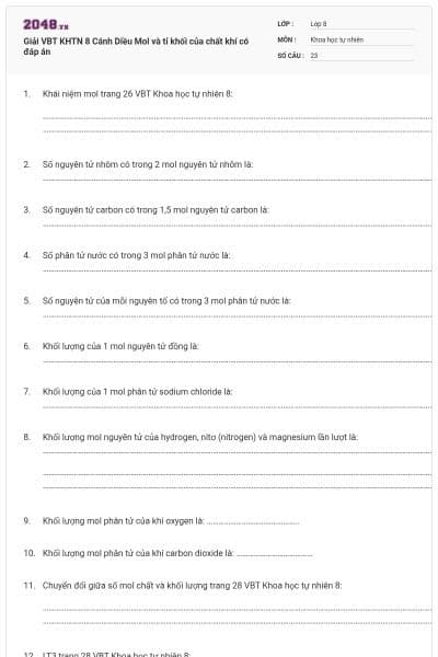 Giải VBT KHTN 8 Cánh Diều Mol và tỉ khối của chất khí có đáp án