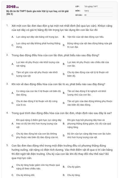 Bộ đề ôn thi THPT Quốc gia môn Vật Lý cực hay, có lời giải (Đề 3)