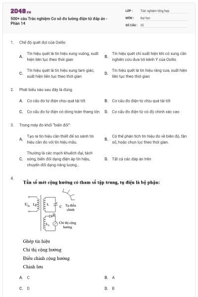 500+ câu Trắc nghiệm Cơ sở đo lường điện tử đáp án - Phần 14