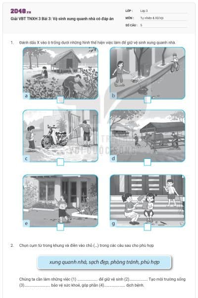 Giải VBT TNXH 3 Bài 3: Vệ sinh xung quanh nhà có đáp án