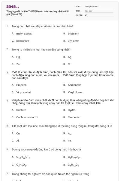Tổng hợp đề thi thử THPTQG môn Hóa Học hay nhất có lời giải (Đề số 24)