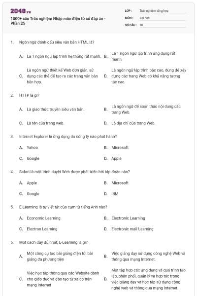 1000+ câu Trắc nghiệm Nhập môn điện tử có đáp án - Phần 25