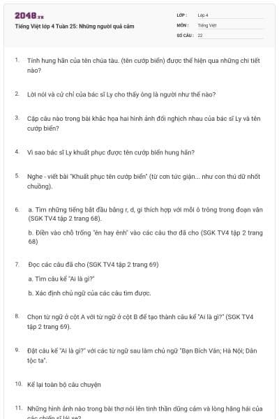 Tiếng Việt lớp 4 Tuần 25: Những người quả cảm