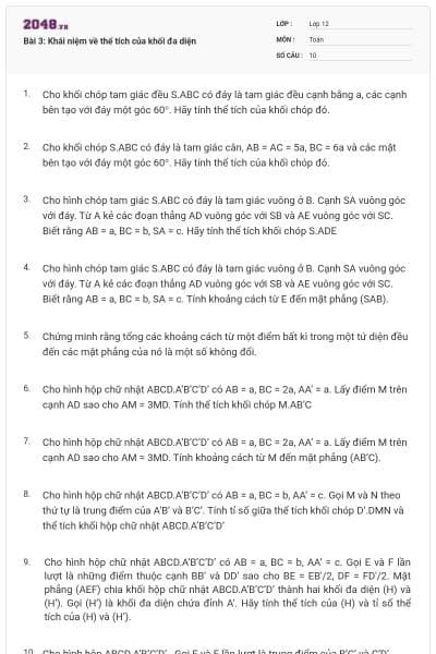 Bài 3: Khái niệm về thể tích của khối đa diện