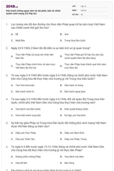 Đấu tranh chống ngoại xâm và nội phản, bảo về chính quyền cách mạng (Có đáp án)