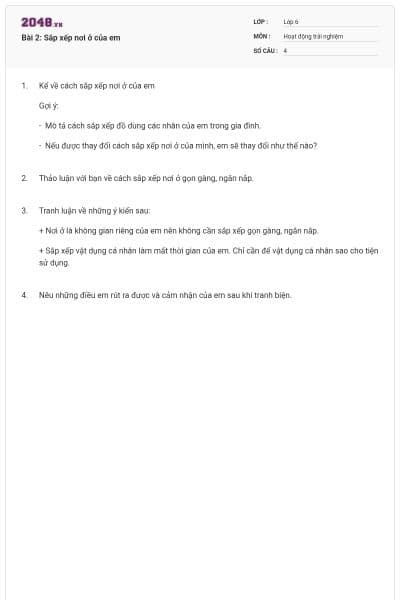 Bài 2: Sắp xếp nơi ở của em