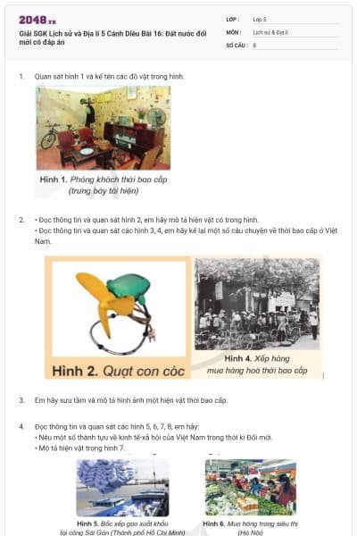 Giải SGK Lịch sử và Địa lí 5 Cánh Diều Bài 16: Đất nước đổi mới có đáp án