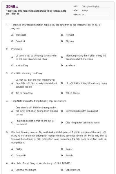 1000+ câu Trắc nghiệm Quản trị mạng và hệ thống có đáp án - Phần 58
