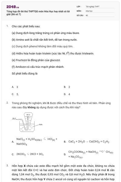 Tổng hợp đề thi thử THPTQG môn Hóa Học hay nhất có lời giải (Đề số 7)