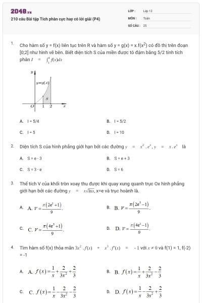 210 câu Bài tập Tích phân cực hay có lời giải (P4)