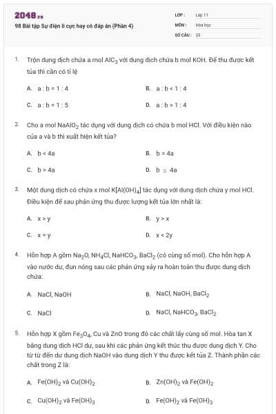98 Bài tập Sự điện li cực hay có đáp án (Phần 4)