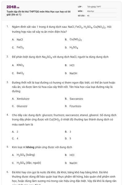 Tuyển tập đề thi thử THPTQG môn Hóa Học cực hay có lời giải (Đề số 1)