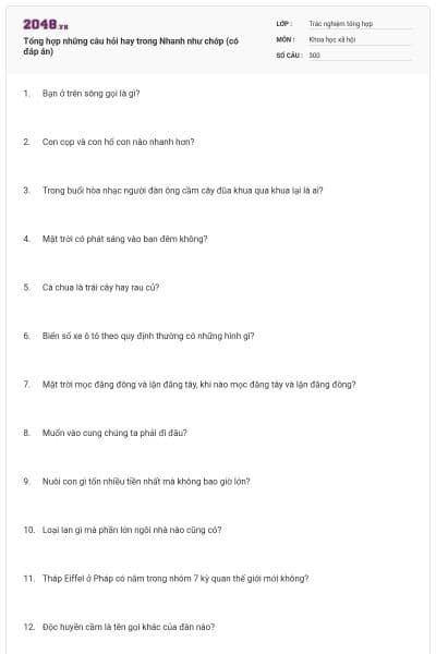 Tổng hợp những câu hỏi hay trong Nhanh như chớp (có đáp án)
