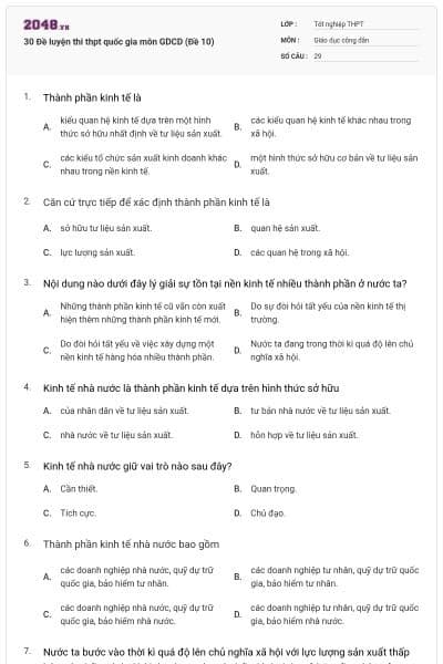 30 Đề luyện thi thpt quốc gia môn GDCD (Đề 10)
