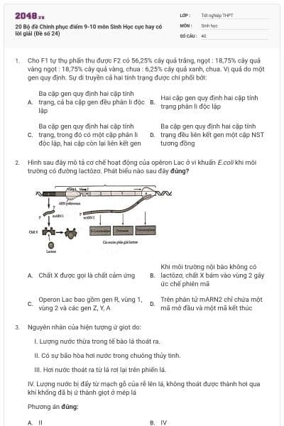 20 Bộ đề Chinh phục điểm 9-10 môn Sinh Học cực hay có lời giải (Đề số 24)