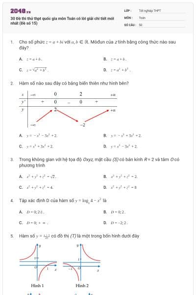 30 Đề thi thử thpt quốc gia môn Toán có lời giải chi tiết mới nhất (Đề số 15)
