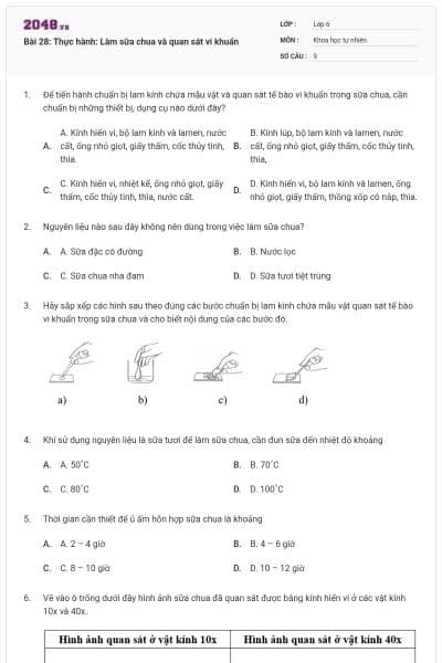 Bài 28: Thực hành: Làm sữa chua và quan sát vi khuẩn