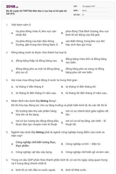 Bộ đề Luyện thi THPTQG Môn Địa Lí cực hay có lời giải chi tiết (P3)