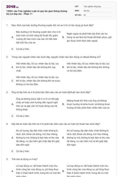 1000+ câu Trắc nghiệm Luật và quy tắc giao thông đường bộ (có đáp án) - Phần 11