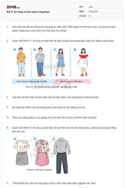 Bài 8: Sử dụng và bảo quản trang phục