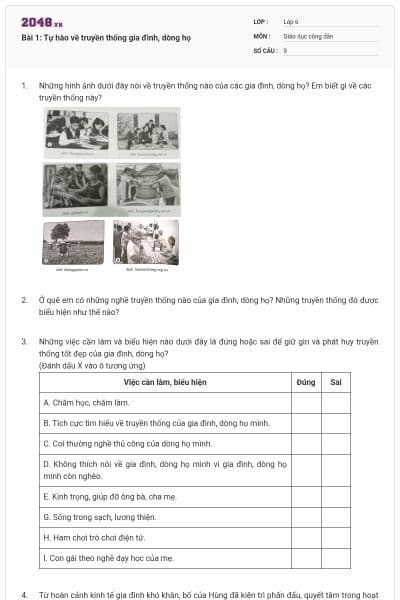 Bài 1: Tự hào về truyền thống gia đình, dòng họ