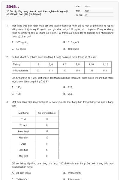 10 Bài tập Ứng dụng của xác suất thực nghiệm trong một số bài toán đơn giản (có lời giải)