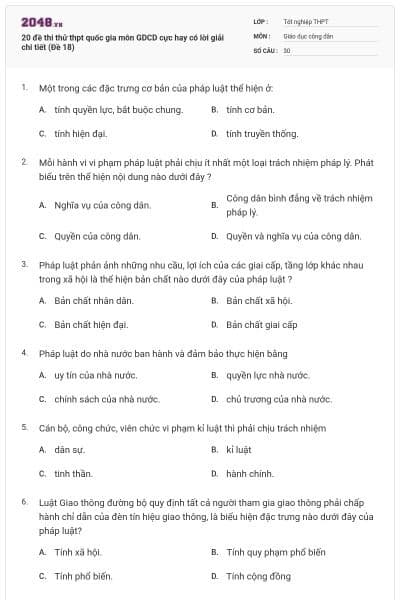 20 đề thi thử thpt quốc gia môn GDCD cực hay có lời giải chi tiết (Đề 18)