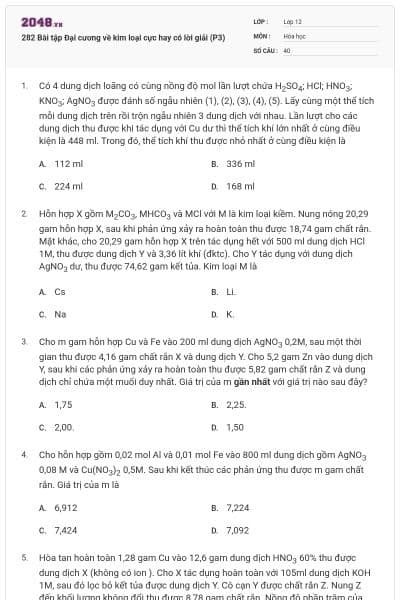282 Bài tập Đại cương về kim loại cực hay có lời giải (P3)