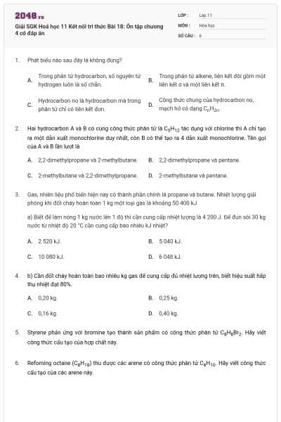 Giải SGK Hoá học 11 Kết nối tri thức Bài 18: Ôn tập chương 4 có đáp án