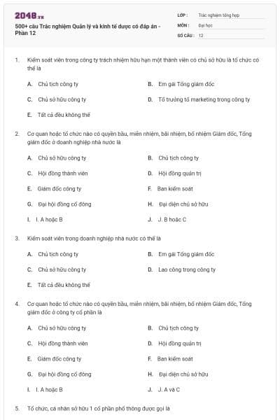 500+ câu Trắc nghiệm Quản lý và kinh tế dược có đáp án - Phần 12