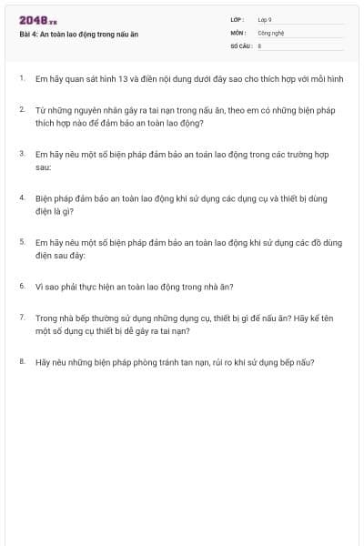 Bài 4: An toàn lao động trong nấu ăn