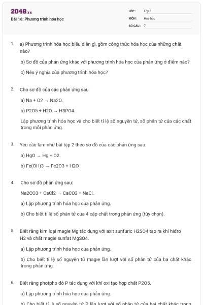 Bài 16: Phương trình hóa học