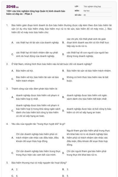 100+ câu trắc nghiệm tổng hợp Quản trị kinh doanh bảo hiểm có đáp án - Phần 3