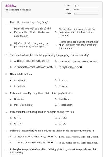 Ôn tập chương 4 có đáp án
