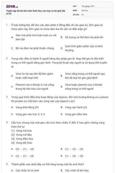 Tuyển tập đề thi thử môn Sinh Học cực hay có lời giải (Đề số 8)