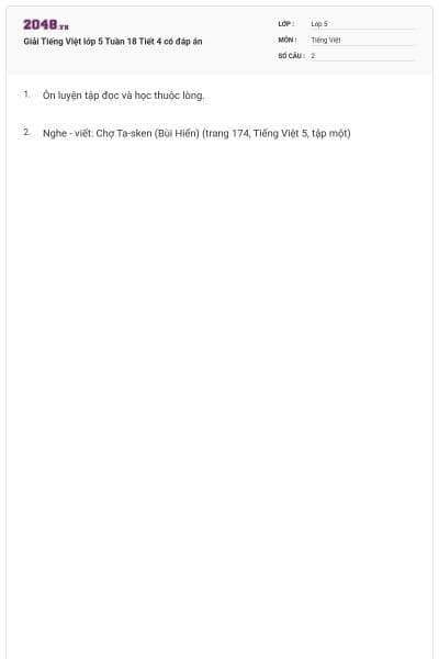 Giải Tiếng Việt lớp 5 Tuần 18 Tiết 4 có đáp án