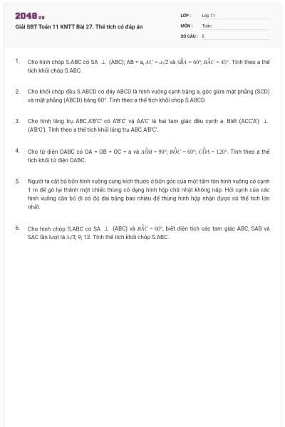 Giải SBT Toán 11 KNTT Bài 27. Thể tích có đáp án