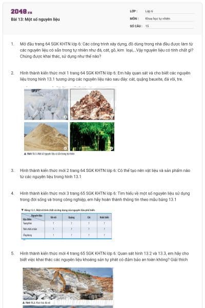 Bài 13: Một số nguyên liệu