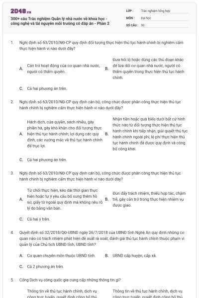 300+ câu Trắc nghiệm Quản lý nhà nước về khoa học - công nghệ và tài nguyên môi trường có đáp án - Phần 2