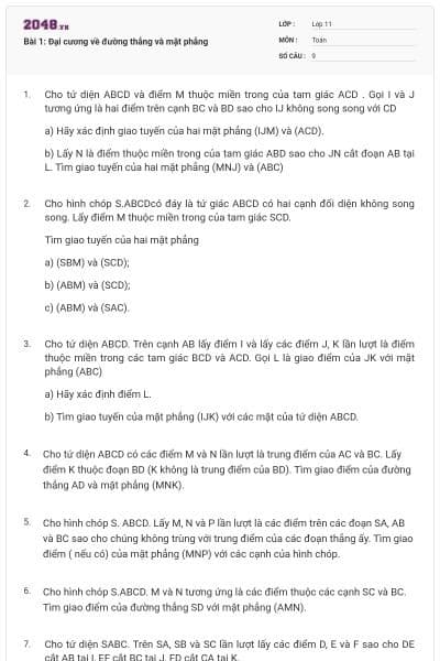 Bài 1: Đại cương về đường thẳng và mặt phẳng