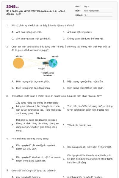 Bộ 2 đề thi giữa kì 2 KHTN 7 Cánh diều cấu trúc mới có đáp án - Đề 2