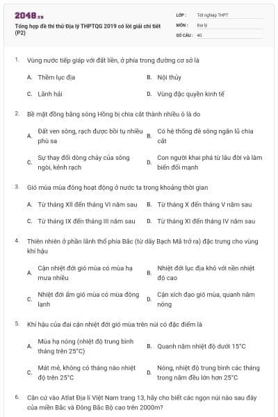 Tổng hợp đề thi thử Địa lý THPTQG 2019 có lời giải chi tiết (P2)